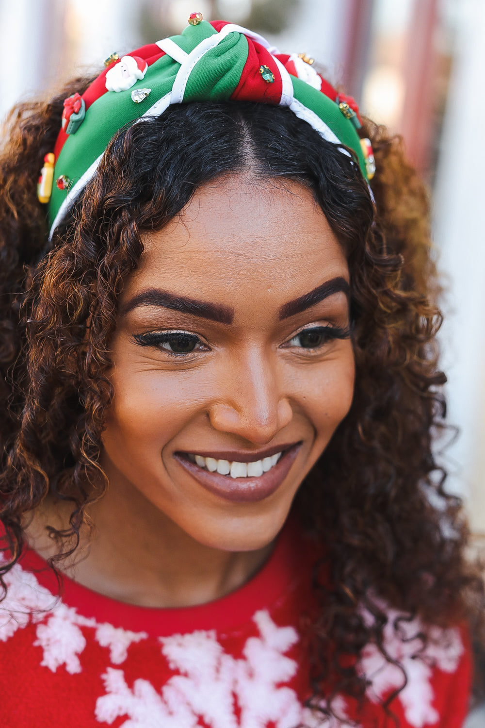 Santa Present Charms & Rhinestone Top Knot Holiday Headband